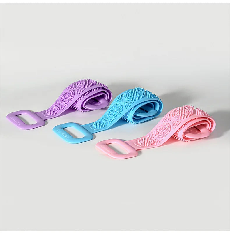 Gentle Bath Body Scrubber Silicone Back Shower Brush Washer Scrubbers Dual Sided Extra Long Handle