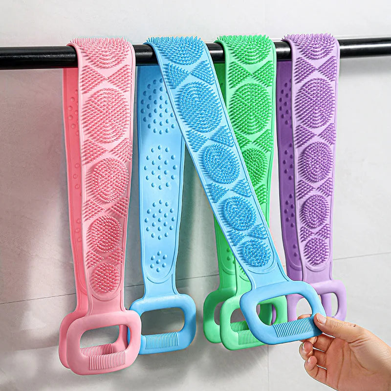 Gentle Bath Body Scrubber Silicone Back Shower Brush Washer Scrubbers Dual Sided Extra Long Handle