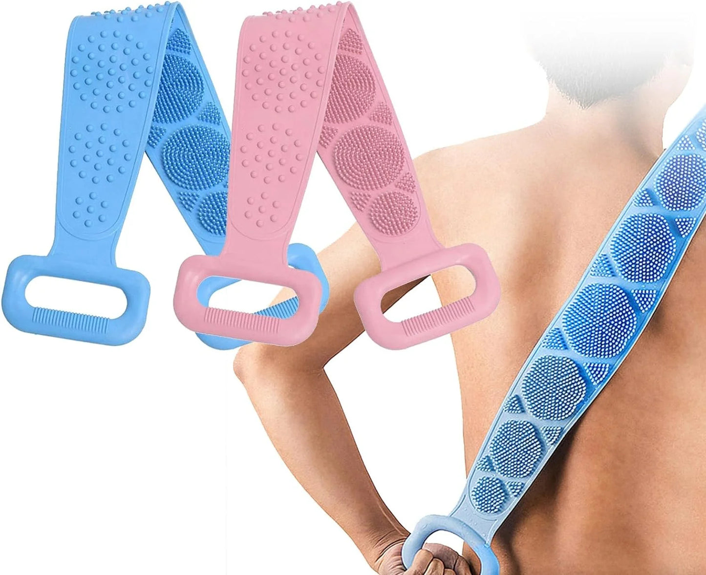 Gentle Bath Body Scrubber Silicone Back Shower Brush Washer Scrubbers Dual Sided Extra Long Handle