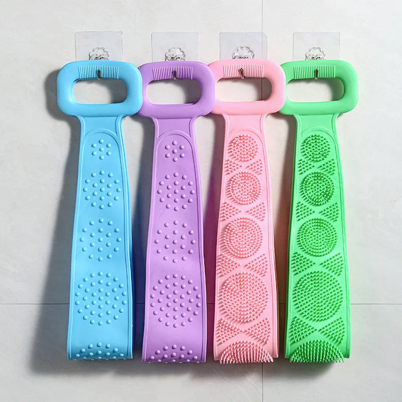 Gentle Bath Body Scrubber Silicone Back Shower Brush Washer Scrubbers Dual Sided Extra Long Handle