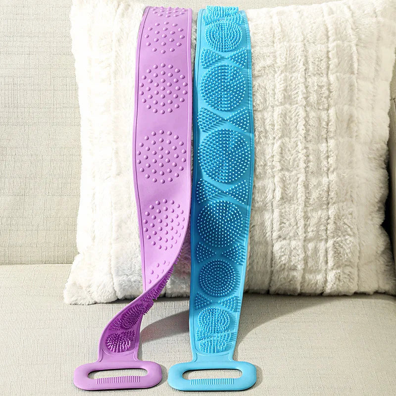 Gentle Bath Body Scrubber Silicone Back Shower Brush Washer Scrubbers Dual Sided Extra Long Handle