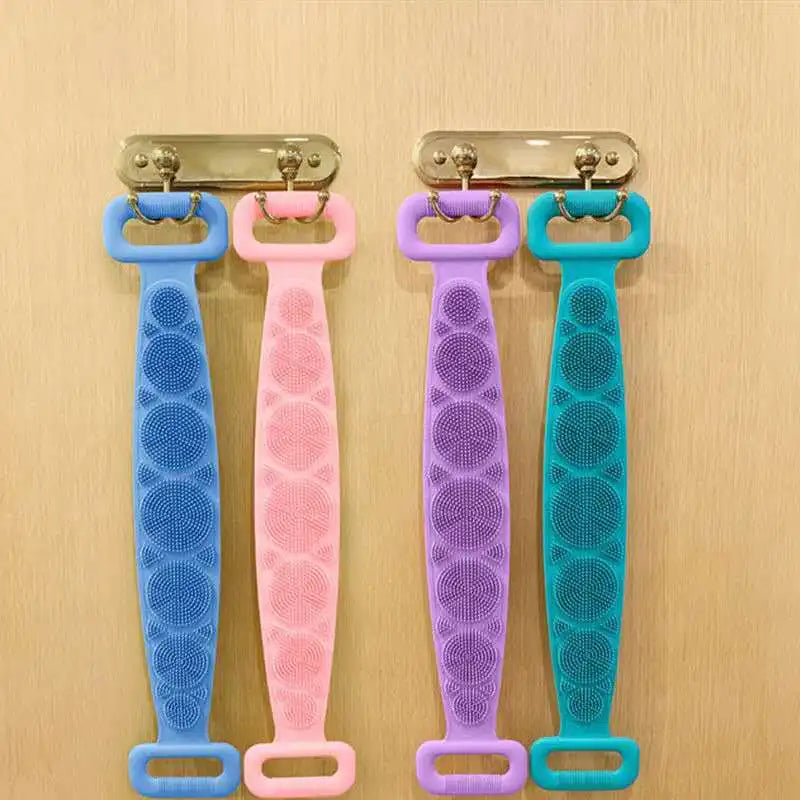 Gentle Bath Body Scrubber Silicone Back Shower Brush Washer Scrubbers Dual Sided Extra Long Handle