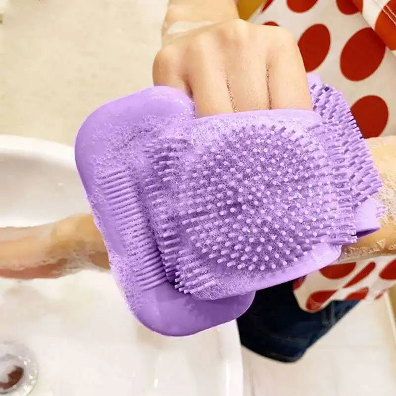 Gentle Bath Body Scrubber Silicone Back Shower Brush Washer Scrubbers Dual Sided Extra Long Handle