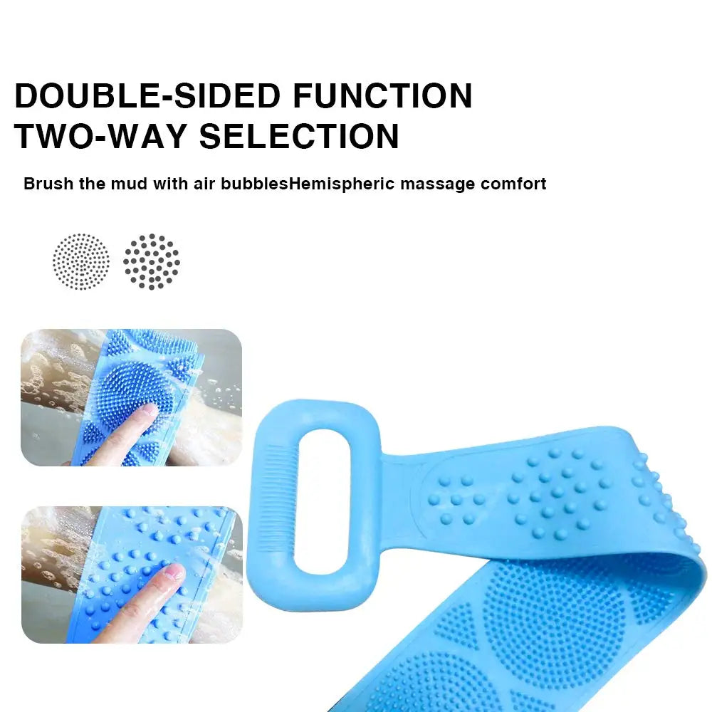 Gentle Bath Body Scrubber Silicone Back Shower Brush Washer Scrubbers Dual Sided Extra Long Handle