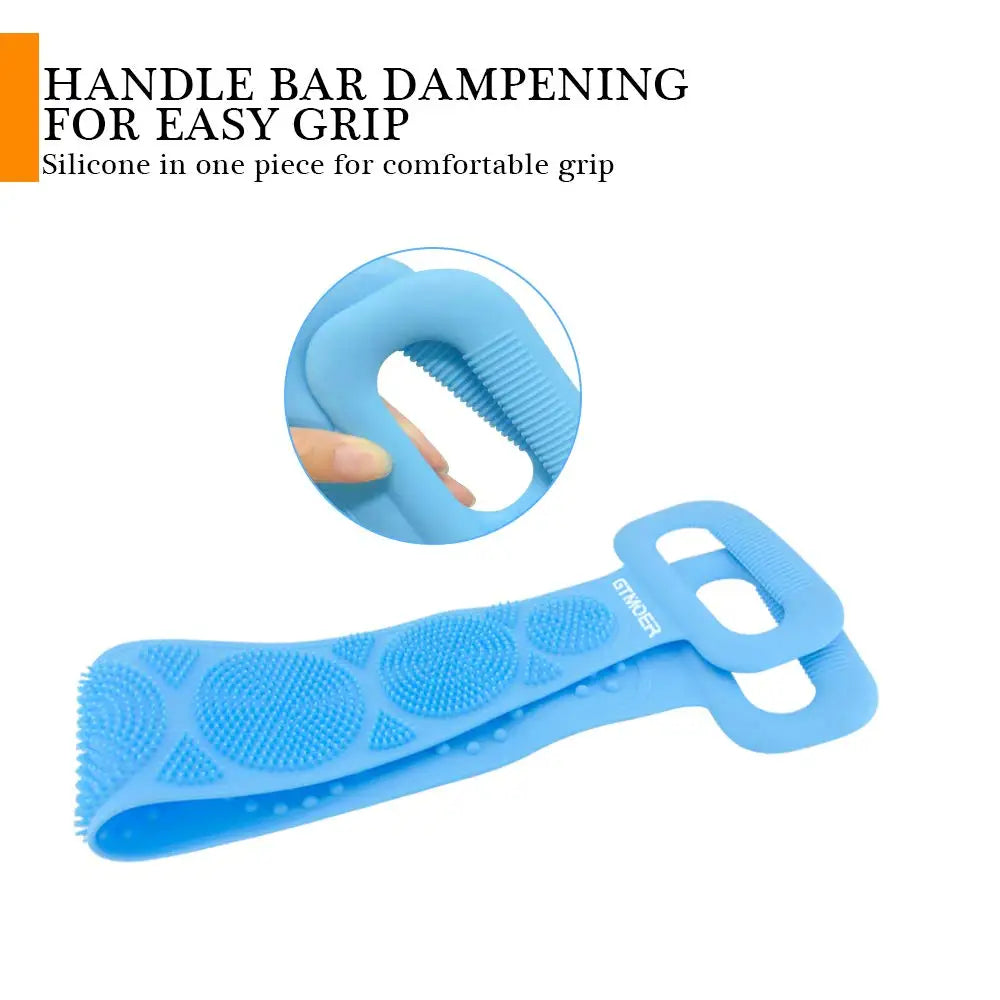 Gentle Bath Body Scrubber Silicone Back Shower Brush Washer Scrubbers Dual Sided Extra Long Handle